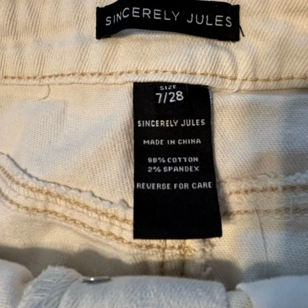 Sincerely Jules High Rise Shorts Distressed Jean Shorts Denim Cream‎ Off White 7